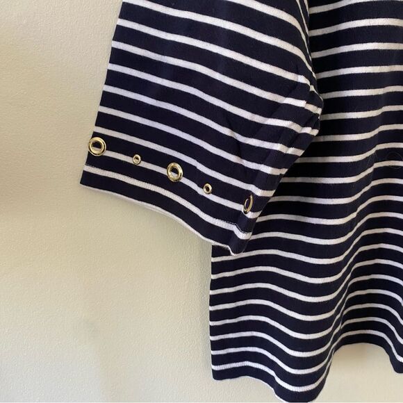 Karen Scott Striped Top with Rivet Detail Navy White Size 3x - Picture 4 of 5